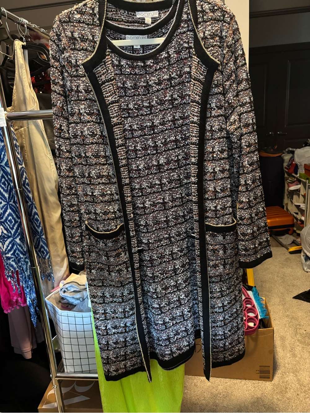 Evan Picone Black & White Tweed Longline Blazer